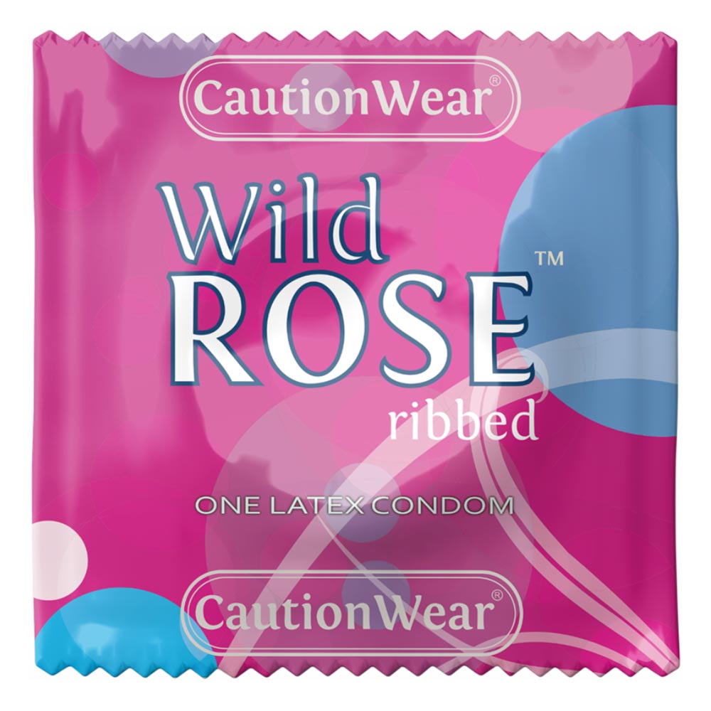 Buy Caution Wear Wild Rose Ribbed Condoms | Condom Depot