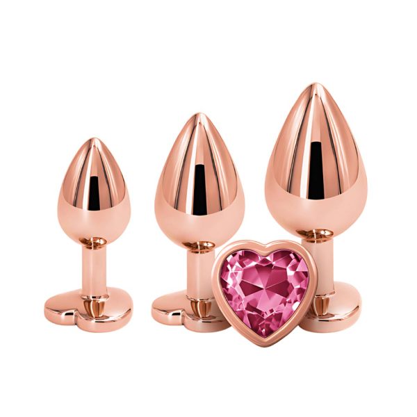 Rear assets Rose Gold Gem Heart Anal Plug Set | Condom Depot
